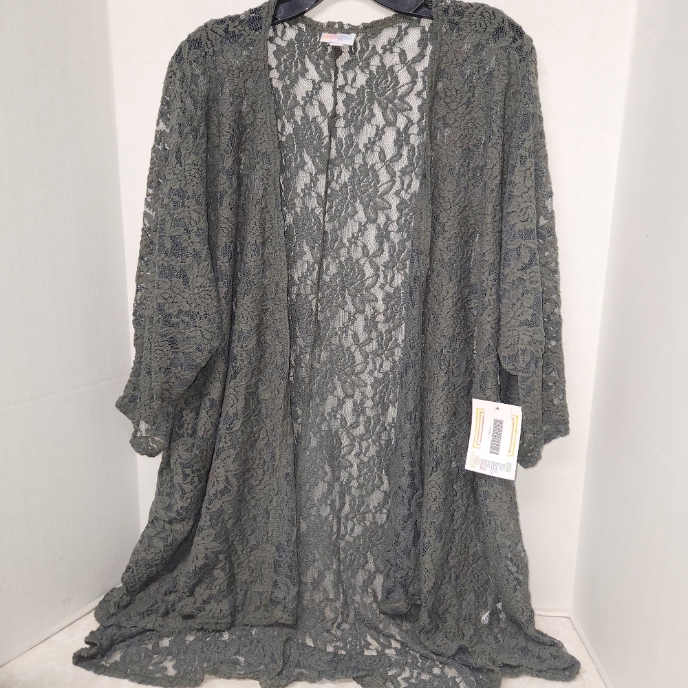 Lularoe Lindsay Large Olive Green Lace Cover Up Open Front New